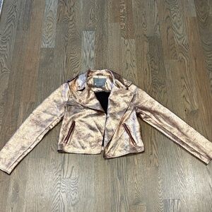 Anthropologie Brisa Faux Leather Rose Gold Cropped Moto Jacket